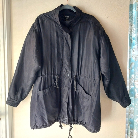 BLACK WOMENS 100% SILK ANORAK SOFT JACKET - Picture 1 of 11